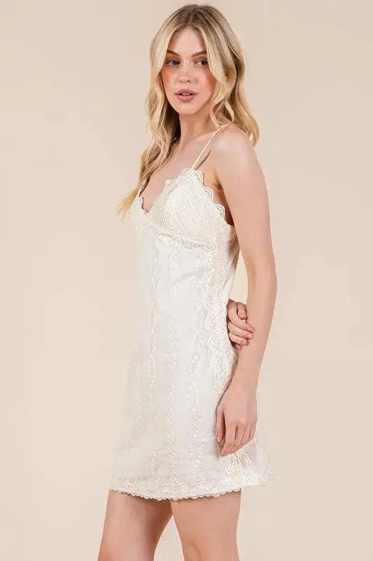 GeeGee Lace Detail Adjustable Strap Mini Cami Dress for Women - Love Salve